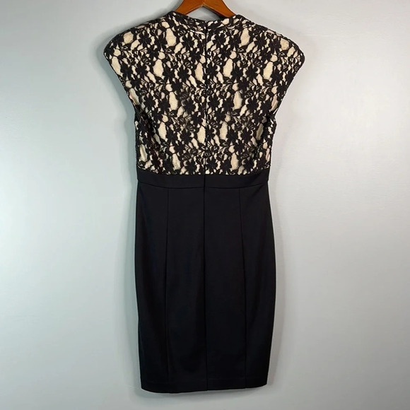 TED BAKER Briony Lace Overlay Dress Black Over Nude Structured Shoulders Size 6 - Picture 6 of 11